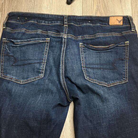 American Eagle Outfitters Jegging Straight Denim Jeans Dark Wash Low Rise 14 - Picture 6 of 9